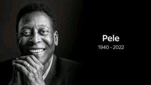 A black and white photo of pele
