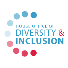 A blue and red circle with the words house office of diversity & inclusion.
