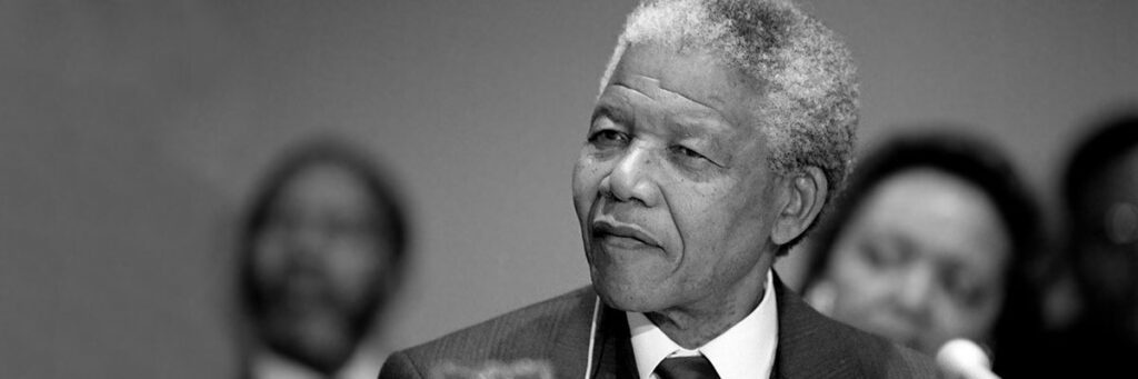 A black and white photo of nelson mandela.