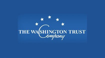 A blue background with white lettering that says the washington trust company.